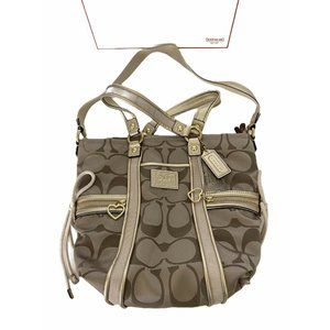 Coach Tan and Brown Signature Shoulder Bag